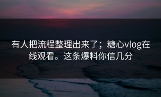 有人把流程整理出来了；糖心vlog在线观看。这条爆料你信几分