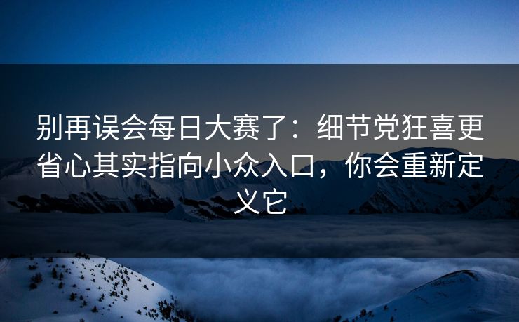 别再误会每日大赛了：细节党狂喜更省心其实指向小众入口，你会重新定义它