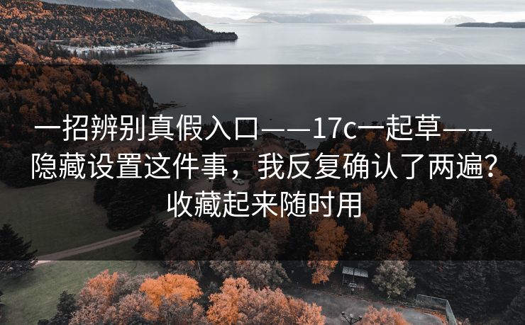 一招辨别真假入口——17c一起草——隐藏设置这件事，我反复确认了两遍？收藏起来随时用